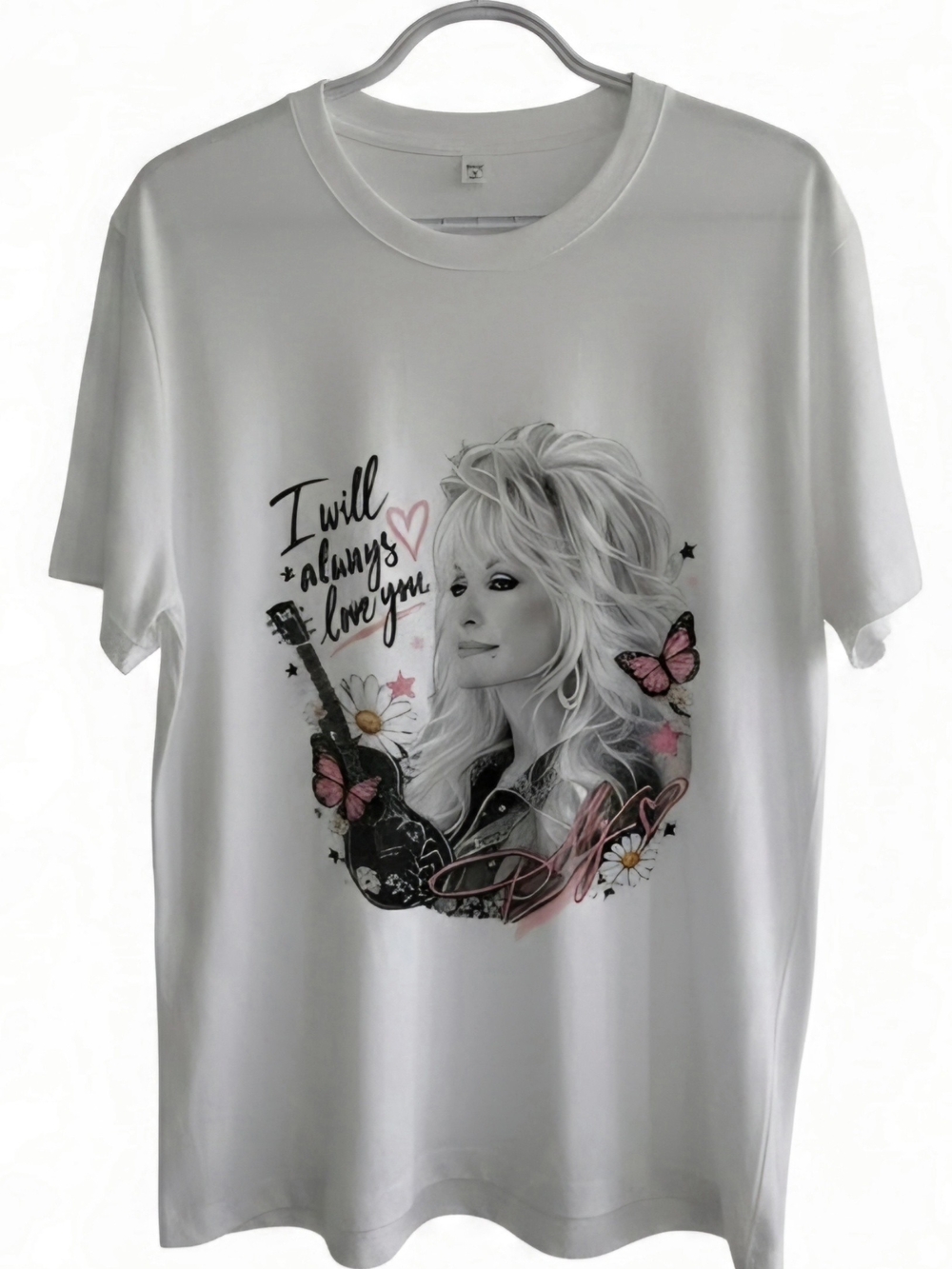 DOLLY PARTON White Women’s Tee with Floral & Butterfly Design Size XL. Nwot.